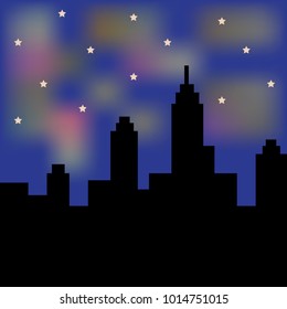 Silhouette City at Night on a Background Starry Sky.