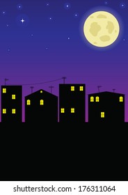 Silhouette of the city and night sky