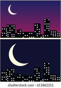 Silhouette of the city in the night sky, vector illustration
