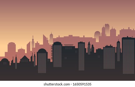 Silhouette of a city with nuances in the afternoon.