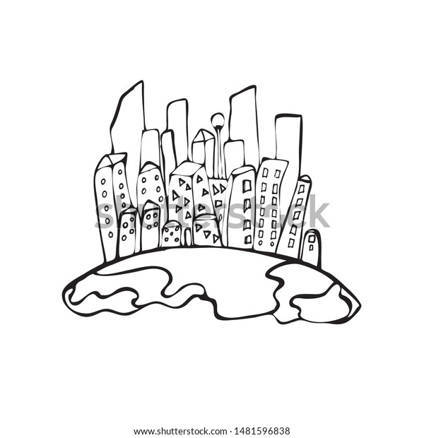 Silhouette City On Planet Earth Doodle Stock Vector (Royalty Free ...