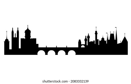 Silhouette of the city of Prague in black and white. Skyline