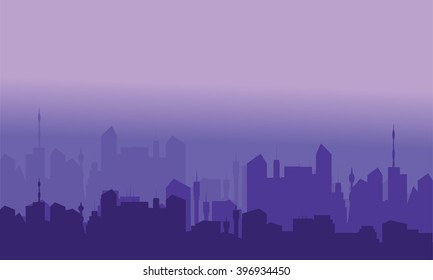 Silhouette of city with purple color