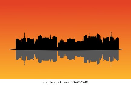 Silhouette of city and reflection