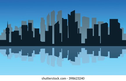 Silhouette of city and reflection at the night