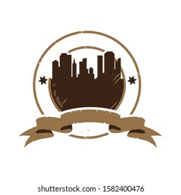 silhouette city for Retro vintage badge / emblem logo design inspiration, Stamp Icon Skyline City Design.