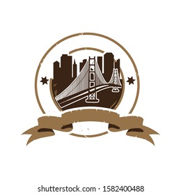 silhouette city for Retro vintage badge / emblem logo design inspiration, Stamp Icon Skyline City Design.