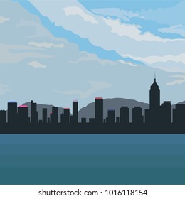 silhouette of city with river vector