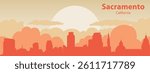 the silhouette of the city of Sacramento, California against the backdrop of the sunset with clouds in the sky.	
