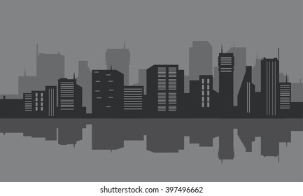 Silhouette of city seafront
