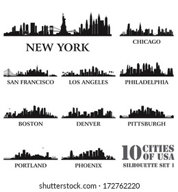 Silhouette Stadt Set von USA 1. Vektorgrafik