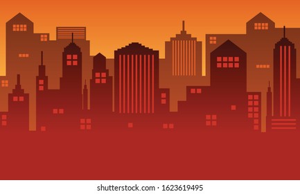 Silhouette of a city with several buildings in the afternoon