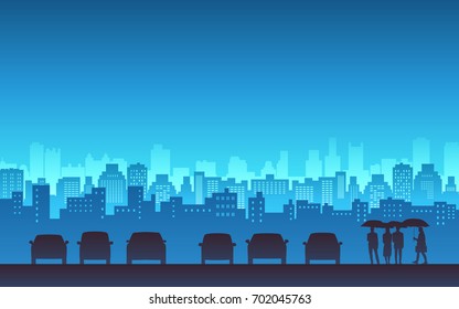 silhouette of city skyline, Cityscape in blue color background