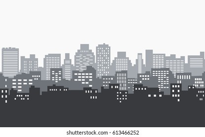 silhouette of city skyline, Cityscape in gray color background