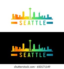 Silhouette of City Skyline Landscape of Seattle city in america