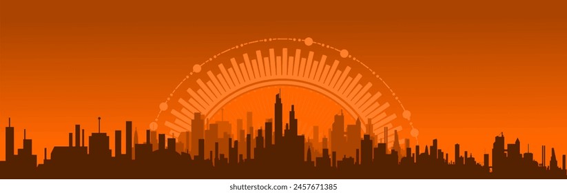 Silhouette city - Skyline metropolis with skyscrapers - Buildings in smog - Pollution