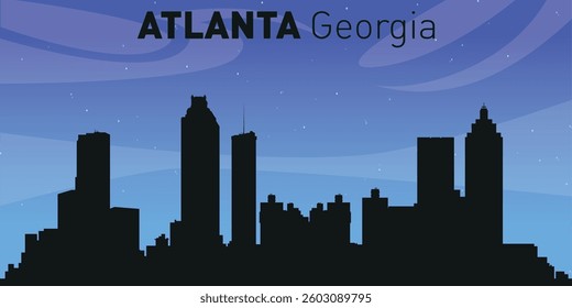 a silhouette of a city skyline with the text “Atlanta, Georgia” in the upper part.
