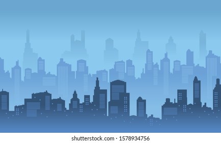 Silhouette of City Skyscraper with blue builing colour