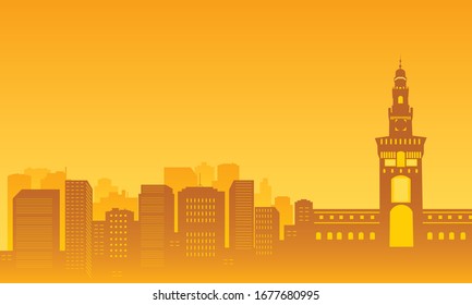 Silhouette of city with statue in the downtown.