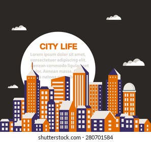 Silhouette of city structure downtown urban modern street of architecture with a building, tower, skyscraper. Cityscape  skyline landscape  background for business concept illustration
