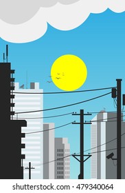 The silhouette of the city. Sunny day