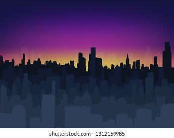 Silhouette of the city at sunset