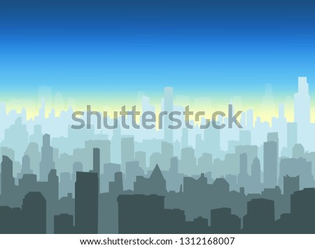 Silhouette of the city at sunset