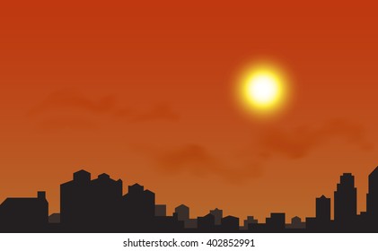 Silhouette of the city at sunset, Vector illustration
