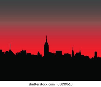silhouette of city sunset-vector