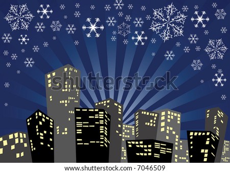 Silhouette of the city in the winter night