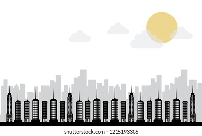 Silhouette to Cityscape background in flat style.