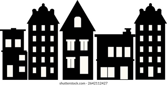 Silhouette of Cityscape Skyline. Isolated on White Background
