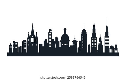 Silhouette of Cityscape Skyscrapers Buildings Landscape Wallpaper in Modern City Town