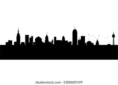 Silhouette of cityscape with white background 