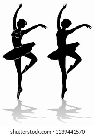 silhouette of a classic ballet dancer, black and white drawing, white background