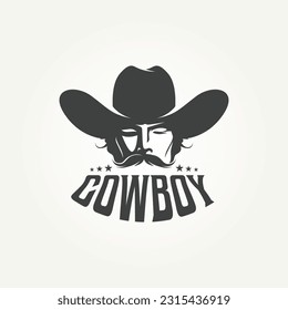 silhouette classic head of cowboy bandit icon logo template vector illustration design