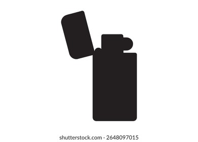 Silhouette of a classic lighter with the lid open on white