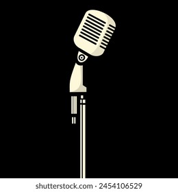 silhouette of a classic microphone with mic stand. Vector icon