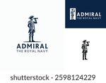 Silhouette of Classic Royal British Navy Captain Admiral Commodore with Monocular Telescope Spyglass logo design