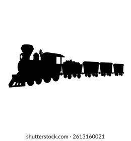 Silhouette Of Classic Steam Train With Coal And Empty Cars Illustration