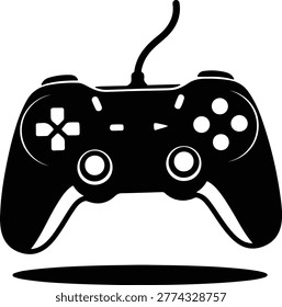 Silhouette classic video game controller with buttons and joystick design vector
