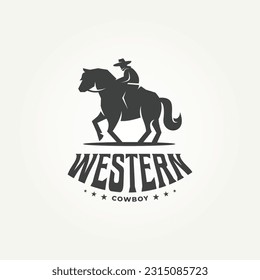 silhouette classic western cowboy icon logo template vector illustration design. simple modern american cowboy riding horse logo concept