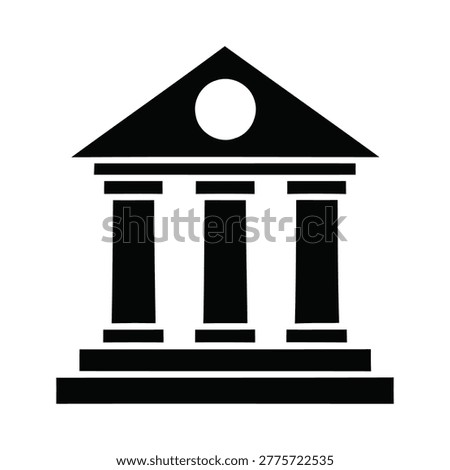 Silhouette of a classical building with columns and a triangular roof on white architecture greek