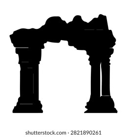 Silhouette of classical ruins featuring two columns and an arch, representing historical architecture and ancient construction styles.