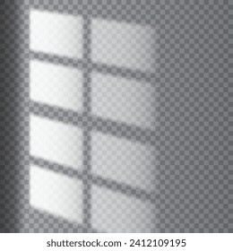 Silhouette classical window on checkered background in perspective. Sunlight displayed window on studio wall.