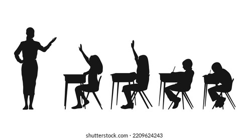 Silhouette of classroom with Teacher and students vector illustration