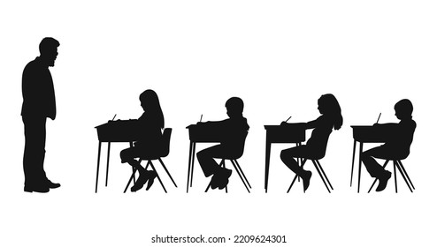 Silhouette of classroom with Teacher and students vector illustration