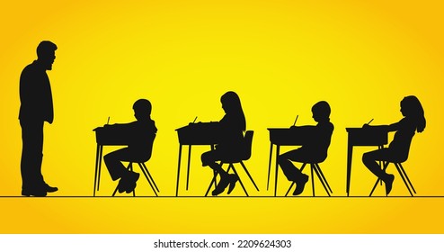 Silhouette of classroom with Teacher and students vector illustration