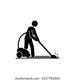 Silhouette of Cleaner Vacuuming Carpet - Professional Service