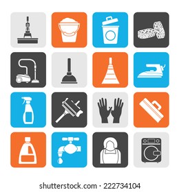 Silhouette Cleaning and hygiene icons - vector icon set